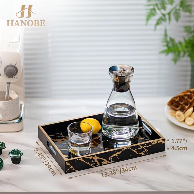 Hanobe Decorative Serving Tray Black: Imitation Marble Coffee Table Tray Decor - Image 4
