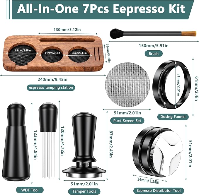 7 Pack Espresso Accessories Kit, 51mm Espresso Tool Kit | Espresso Tamping - Image 2