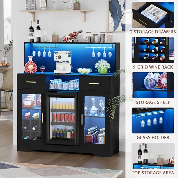 Mini Fridge Cabinet with Storage, Wine Bar Cabinets - Image 6