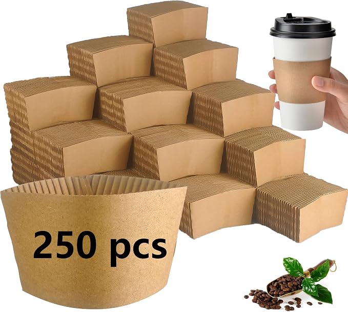 Disposable Coffee Cup Sleeves, Corrugated Kraft Paper Hot Cup Sleeves Fit by Unknown