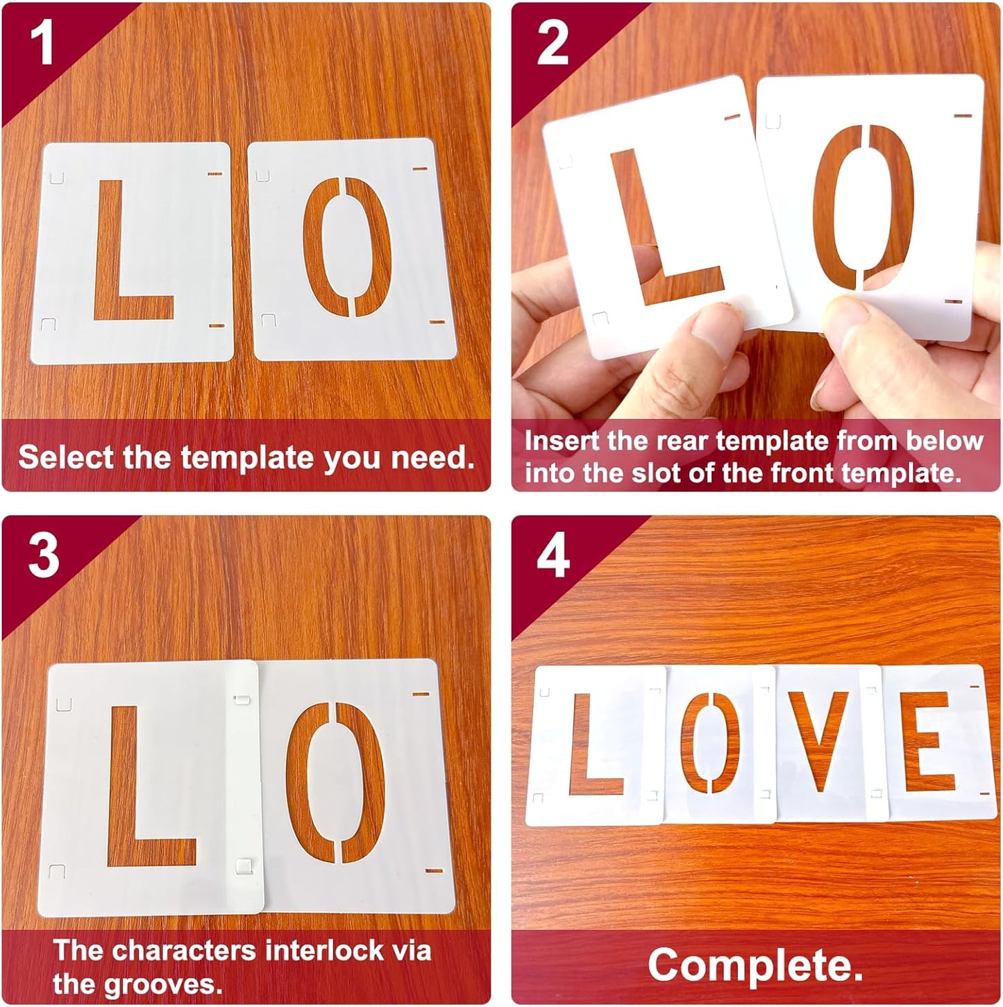 2 Pack - 2 Inch Letter Stencils Set, 72 Reusable Stencils for Painting On Wood, Metal, Walls, Fabric, Rocks with Interlocking, Perfect for Banners, Sign Making & DIY Art (2 inch)