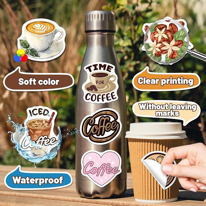 WAKEMOODEI 200PCS Coffee Stickers - Image 3