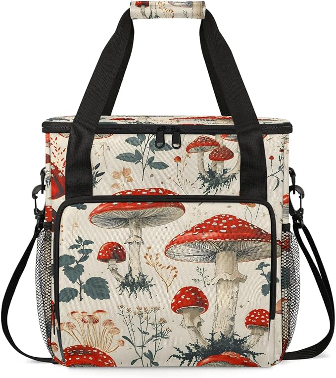 Red Mushroom Coffee Maker Carring Bag, Large Insulated Storage Organizer Case by Home