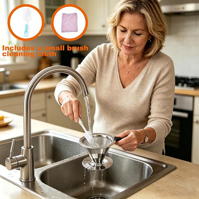 NKOVE Pour Over Coffee Dripper Stainless Steel Reusable Filter Paperless Cone - Image 3