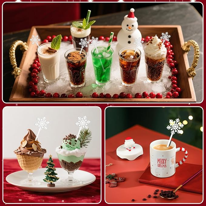 36 Pcs Christmas Drink Stirrers, Snowflake Cocktail Stirrers Plastic Swizzle - Image 6