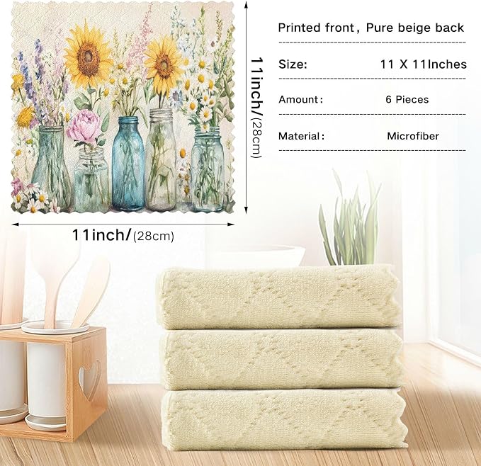 ALAZA Kitchen Towels Spring Floral Jars Dish Towels Multipurpose Reusable Dish - Image 3