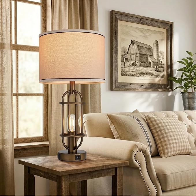 Reaketon Table Lamps for Living Room Set of 2, 22.3" Farmhouse Lamps for - Image 4