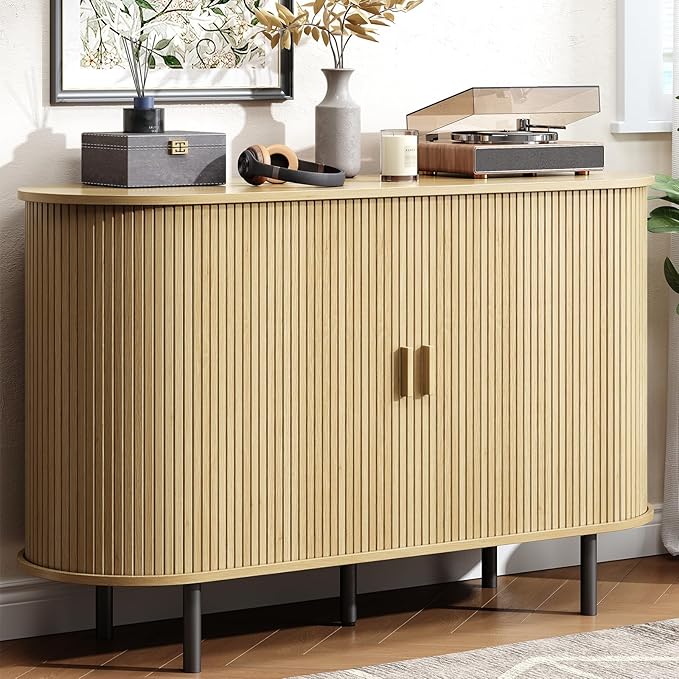 Buffet Cabinet with Storage, Fluted Sideboard Buffet with Sliding Door by LEFURTURE