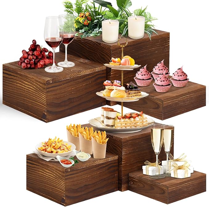 6 Pack Wooden Risers Display Stands Rustic Wood Cake & Cupcake Stands by LEIFEOSH