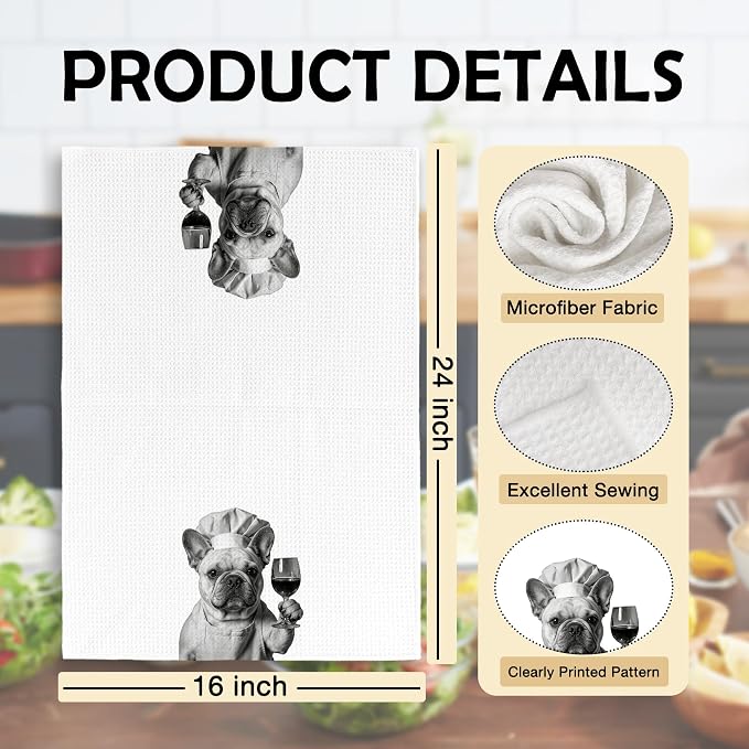 Funny Chef French Bulldog Kitchen Towels Set of 2, French Bulldog Dog Gifts - Image 6