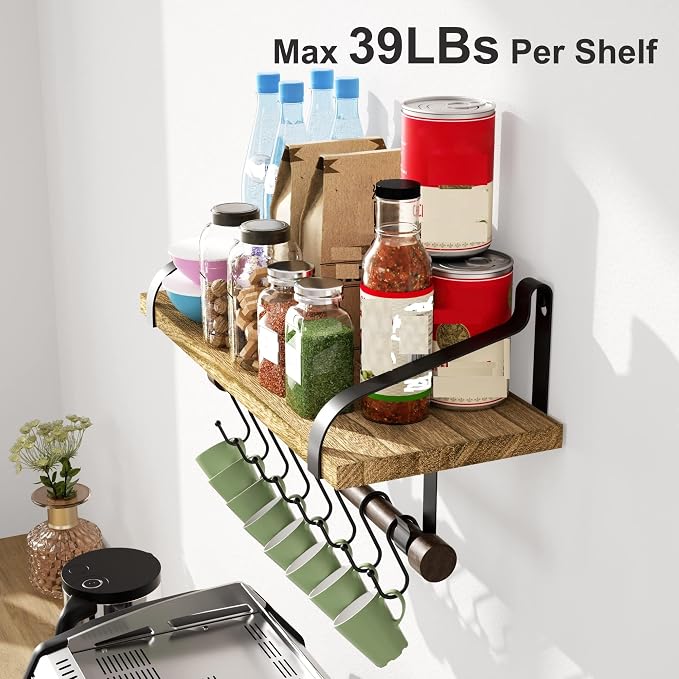 Love-KANKEI Floating Shelves Wall Mounted Set of 2, L17.3 x W7.3 Inch Storage - Image 5