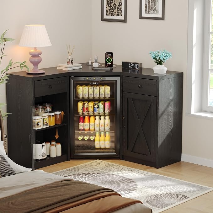 Coffee Bar Cabinet with Fridge Space, Corner Bar Cabinet with Fridge Space - Image 7