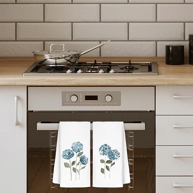 Blue Hydrangea Flowers Floral Kitchen Towels Set of 2 - Image 2
