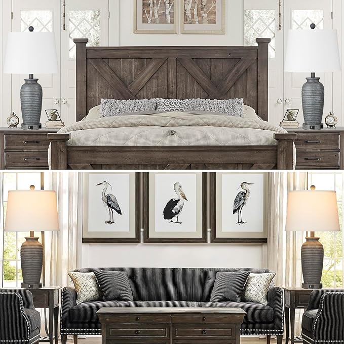 CINSARY 25" Farmhouse Jar Table Lamps Set of 2, 3 Way Touch Control Rustic - Image 5