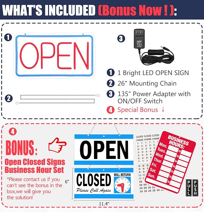 Open Signs for Business, Neon Open Sign Led, 16.5"x 9", - Image 5