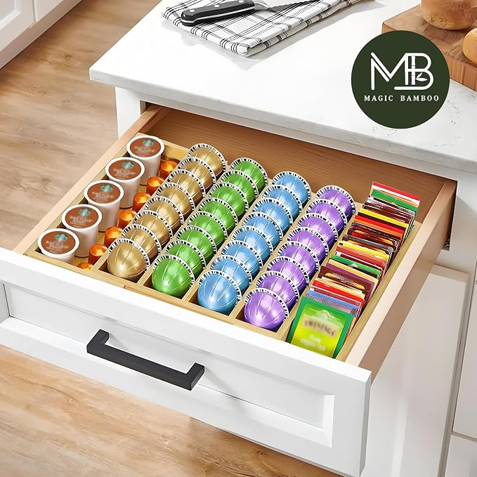 Bamboo Coffee Pod Holder Drawer – K Cup Organizer Compatible - Image 2