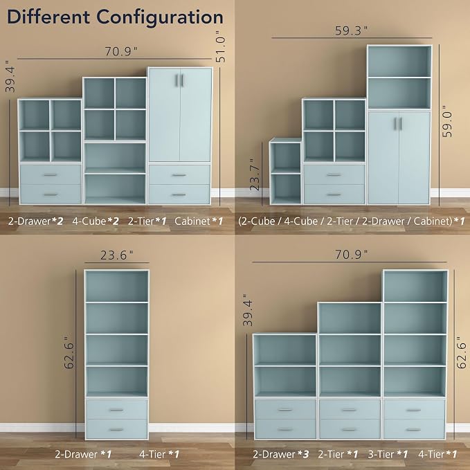 Homes: Inside + Out Apexa 4-Cube Storage Organizer Shelves, Stackable Wood - Image 11