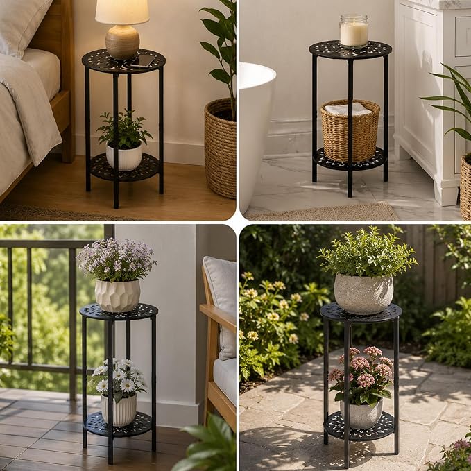 1 Pack 2-Tier Metal Round Side Table Black Accent Coffee Tables Small Space - Image 4