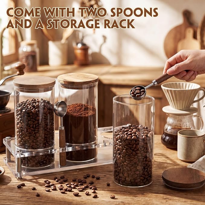 Suclain 3 Pcs Glass Coffee Bean Canister Coffee Bean Container - Image 3