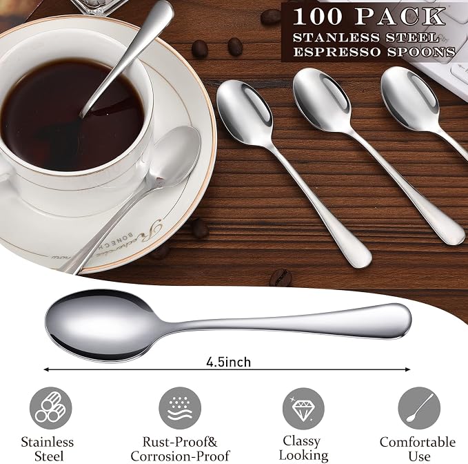 100 Pcs Demitasse Espresso Spoons Stainless Steel Bulk, 4.33'' Small Mini - Image 3