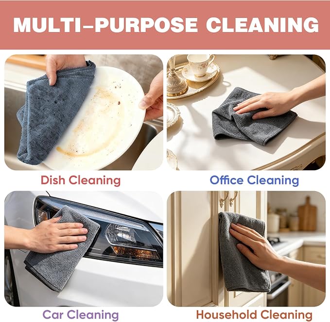 TEAWOO 10 PCS Grey Microfiber Cleaning Cloths, Highly Absorbent Microfiber - Image 5