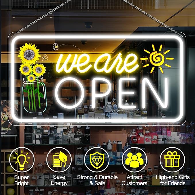 Neon We are Open Signs for Business, 23*12'' Open Sign - Image 3