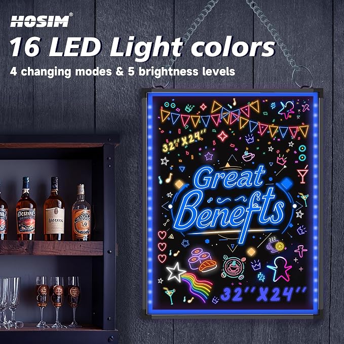 Hosim LED Message Writing Board, 28”x 20" Neon Signs Chalkboard Menu Board - Image 6