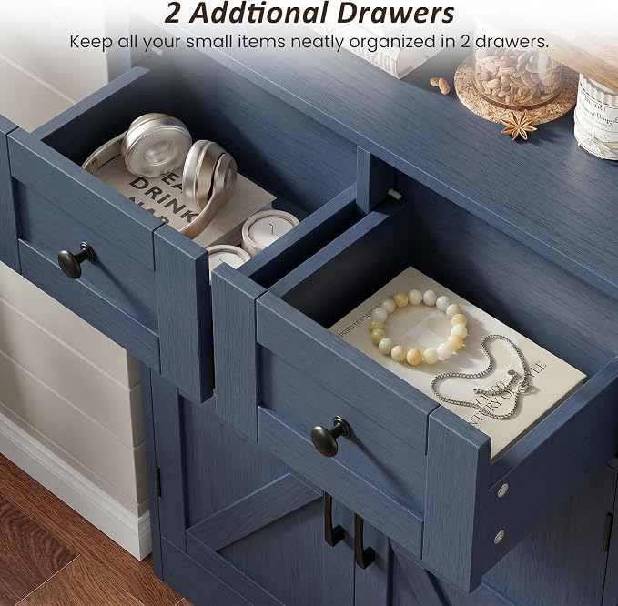 Blue Farmhouse Storage Cabinet Set of 2, Small Kitchen Pantry Storage Cabinet - Image 5