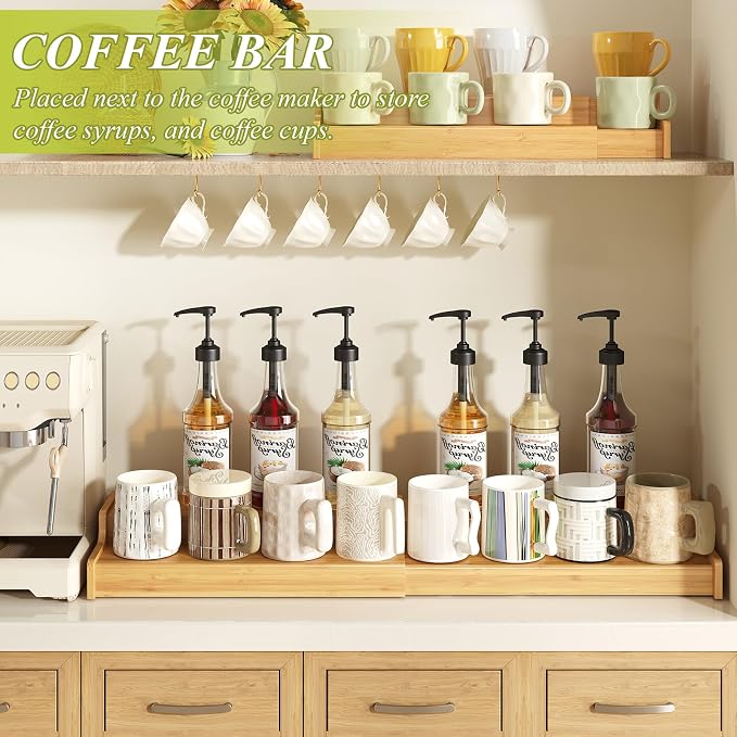 Hongtamoya 2-Tier Expandable Bamboo Mug Holder Coffee Mug Rack Organizer - Image 3