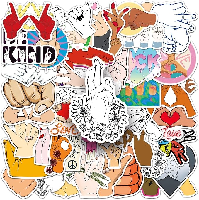 50Pcs Hand Gesture Stickers, Waterproof Vinyl Cool Hand Sign Decals - Image 2