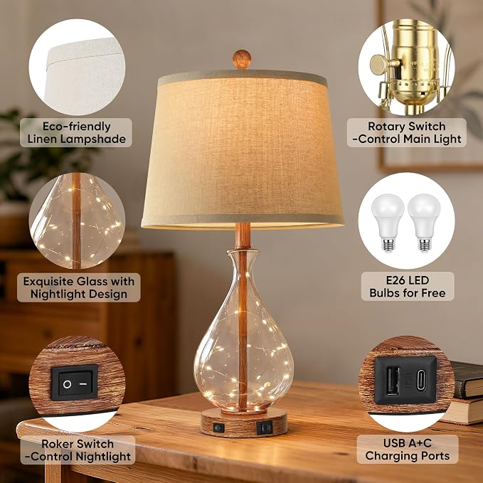 QiMH Farmhouse Table Lamps Set of 2 - Image 5