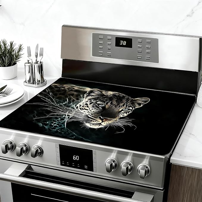 28"x20" Anti-Slip Electric Stove Top Cover Leopard Foldable Heat-Resistant by seewan