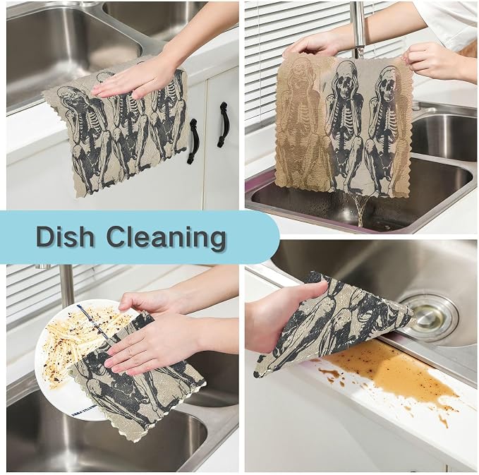 ALAZA Dish Towels Kitchen Cleaning Cloths Skull Skeleton Halloween Dish Cloths - Image 2