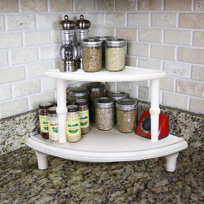 Defined Deco Kitchen Countertop Organizer-2 Tier Stackable Corner Shelf-White - Image 2