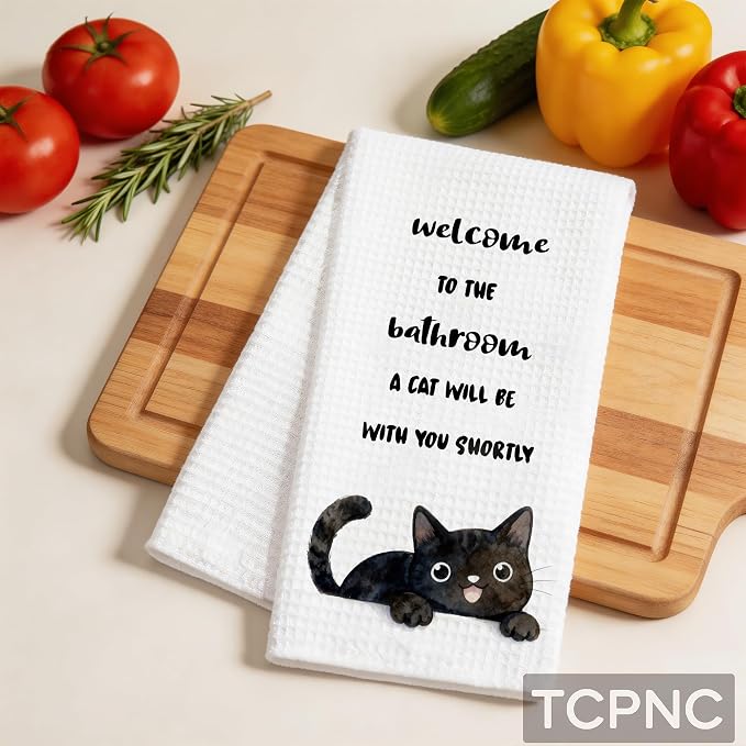 Funny Black Cat Bathroom Towel, Cute Black Cat Hand Towel - Image 3