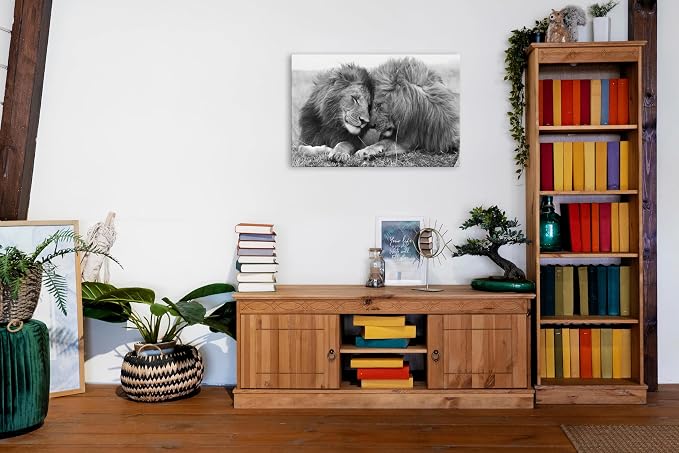 Lion Canvas Wall Art Black and White Lioness Pictures Bathroom Decor Minimalist - Image 3