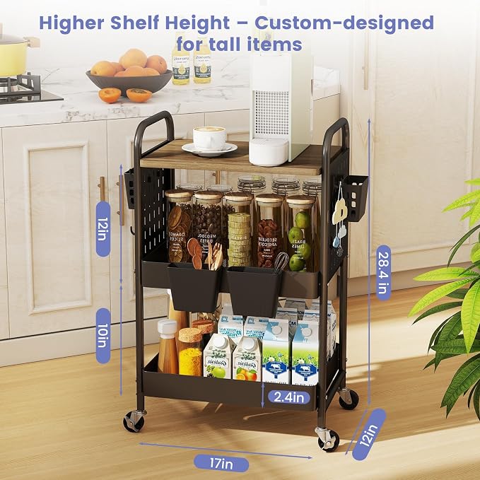 danpinera 3 Tier Rolling Cart, Metal Storage Cart - Image 2