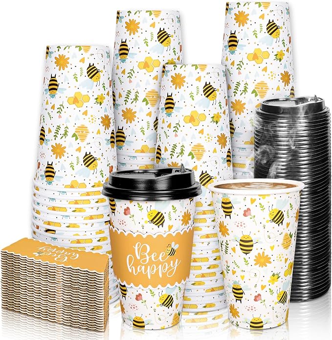 Whaline 50 Pcs Summer Bee Disposable Coffee Cups by Whaline
