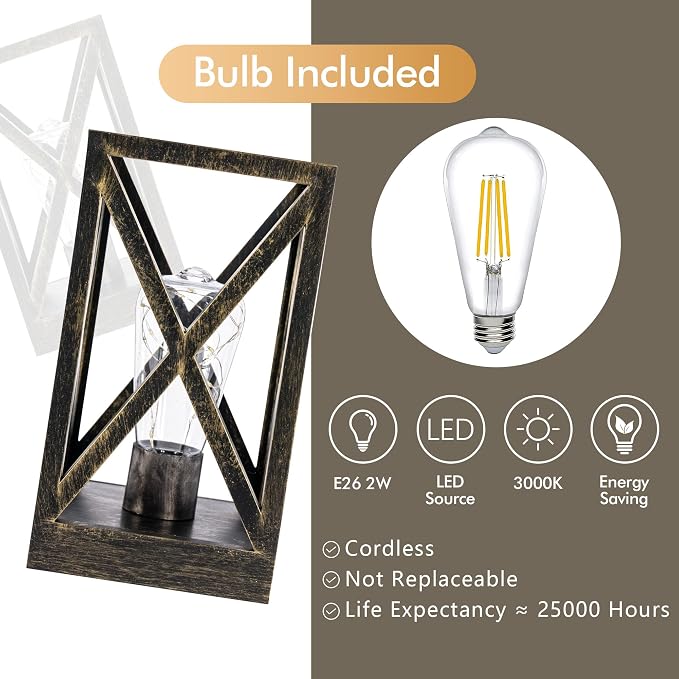 WINGBO 2 Pack Retro Battery Powered Table Lamps, Battery Operated Cordless Lamp - Image 4