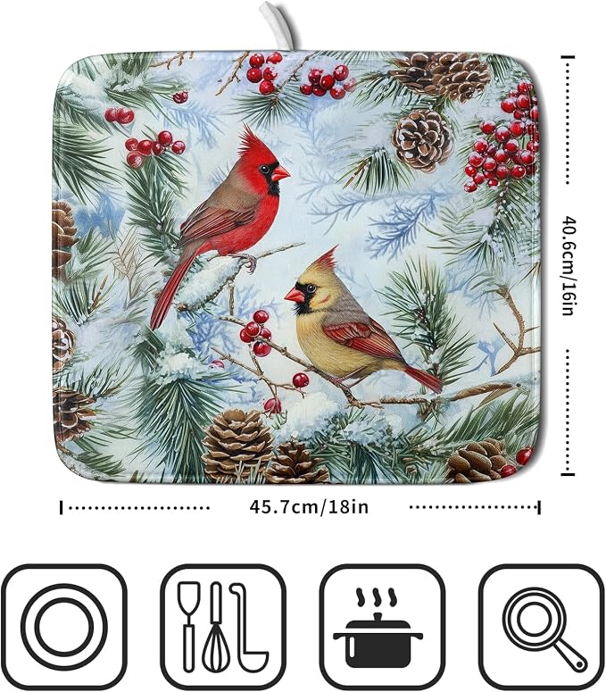 Winter Birds Dish Drying Mats 16x18 Inch - Image 2
