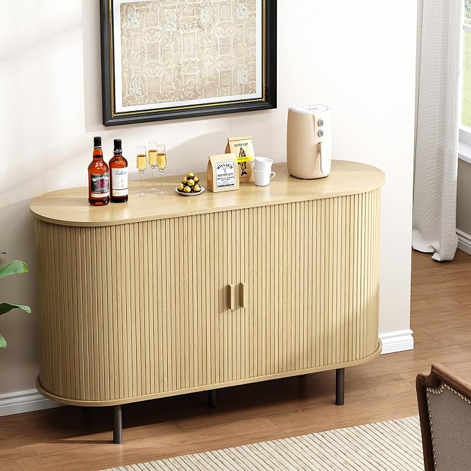 Buffet Cabinet with Storage, Fluted Sideboard Buffet with Sliding Door - Image 5