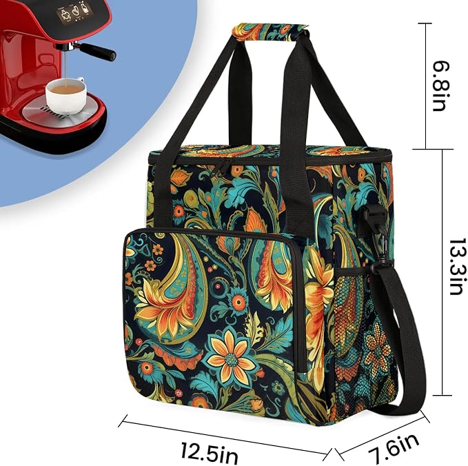 Paisley Flowers Coffee Maker Carring Bag, Large Insulated Storage Organizer - Image 2