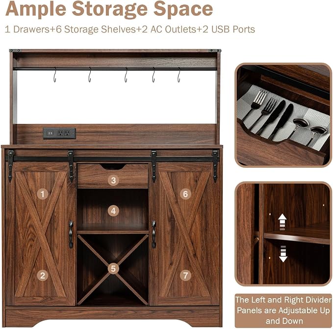 Wnutrees Farmhouse Coffee Bar Cabinet - Image 6