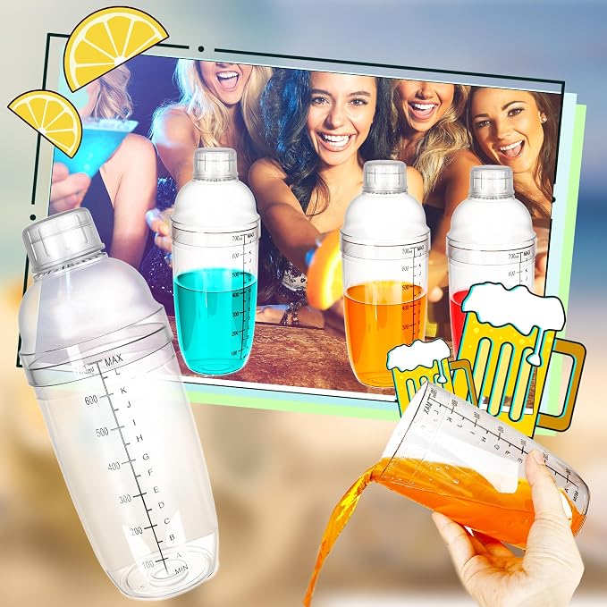 9 Pcs Plastic Cocktail Shaker 24 OZ/ 700 ML Clear Plastic Diy Hand Shaker Mixer - Image 7