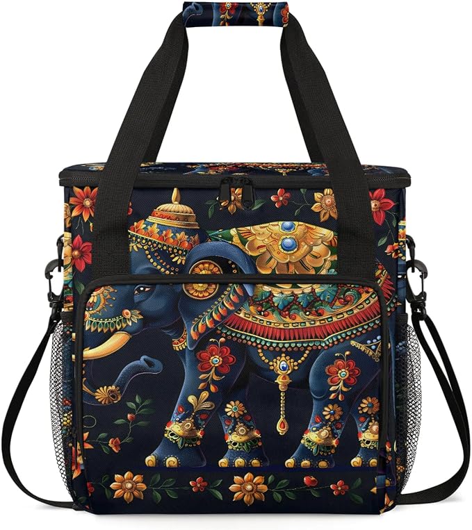 Elephant Bohemian Floral Coffee Maker Carring Bag, Large Insulated Storage by Home