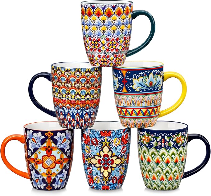 vancasso SIMI 16 oz Large Coffee Mugs Set of 6 – Bohemian Ceramic Cups by vancasso