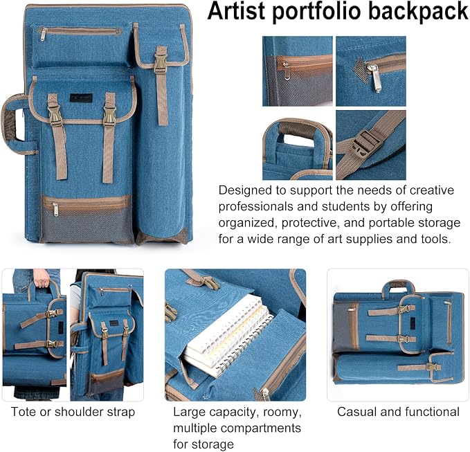 TRANSON Art Portfolio Case Artist Backpack Canvas Bag Large 26” x 19.5” - Image 2