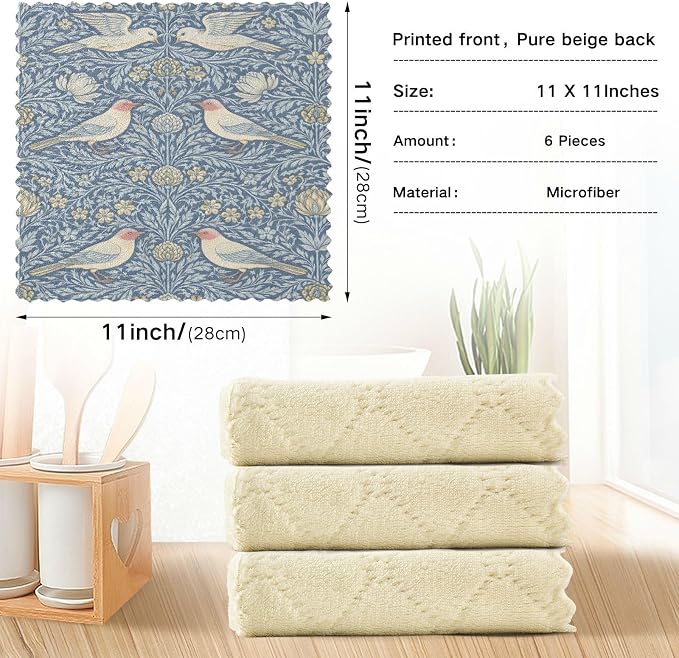 ALAZA Dish Towels Kitchen Cleaning Cloths William Morris Prints Dish Cloths - Image 3