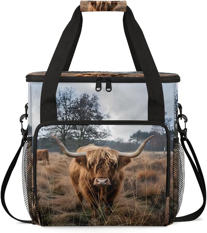 Highland Cow Animal Coffee Maker Carring Bag, Large Insulated Storage Organizer by Home