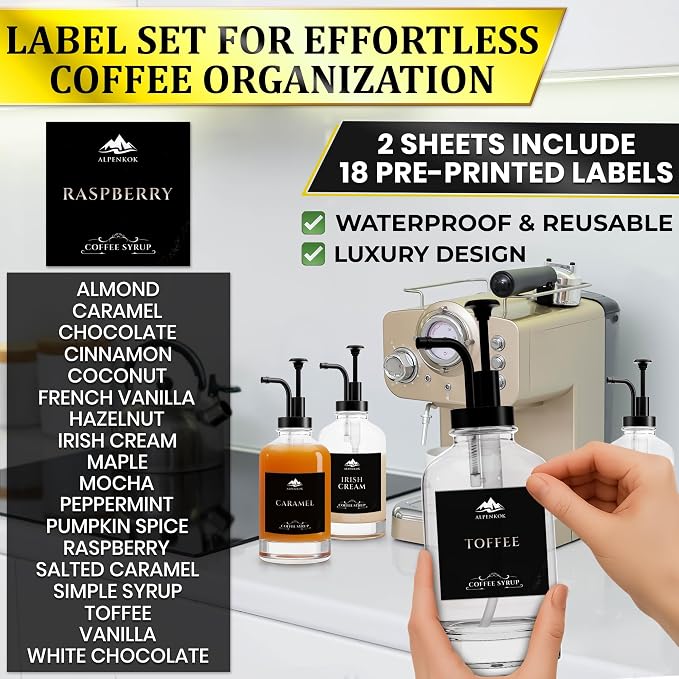 Set of 4 Glass Coffee Syrup Dispenser - Image 7